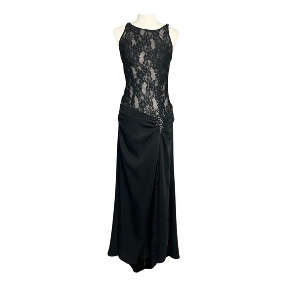 Saison Blanche Couture Black Sheer Lace Formal Dress Gown Black Tie S / M - Picture 1 of 12